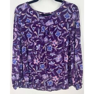 Blair Blouse Women's L Long-Sleeve Purple Paisley Floral Top Boho Cottagecore